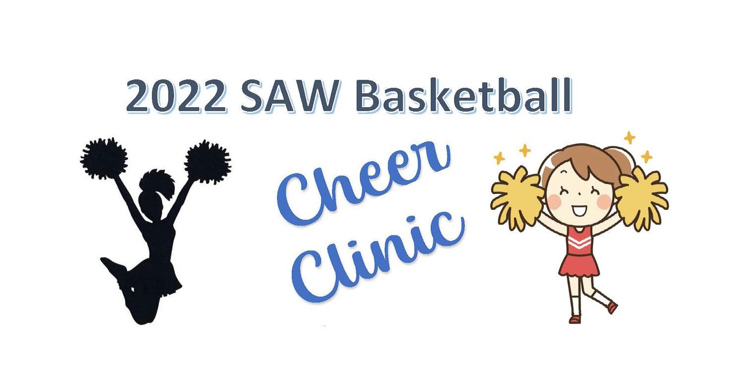 Cheer clinic advertisement with two cheerleaders and text.